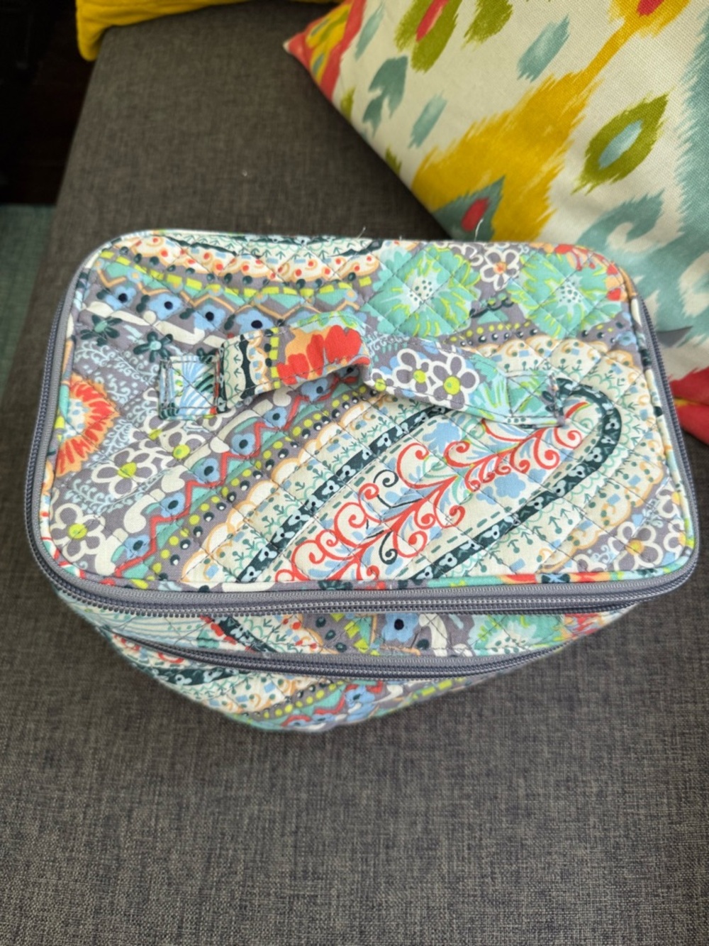 Vera Bradley Quilted Paisley Cosmetic Case in Teal, Aqua, Coral, Yellow